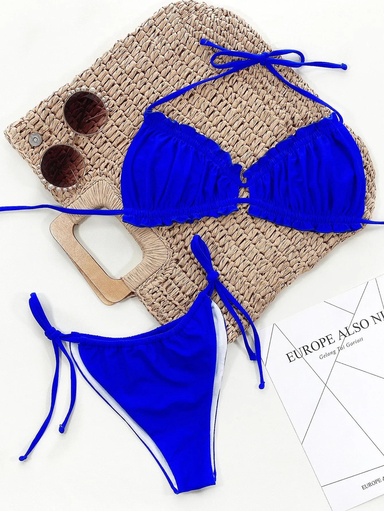 Frill Trill Halter Neck Bikini Set - Piña Colada