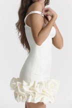 Ruched Square Neck Sleeve Mini Dress - Piña Colada