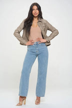 Coalition LA Button Down Cargo Vegan Leather Shacket - Piña Colada
