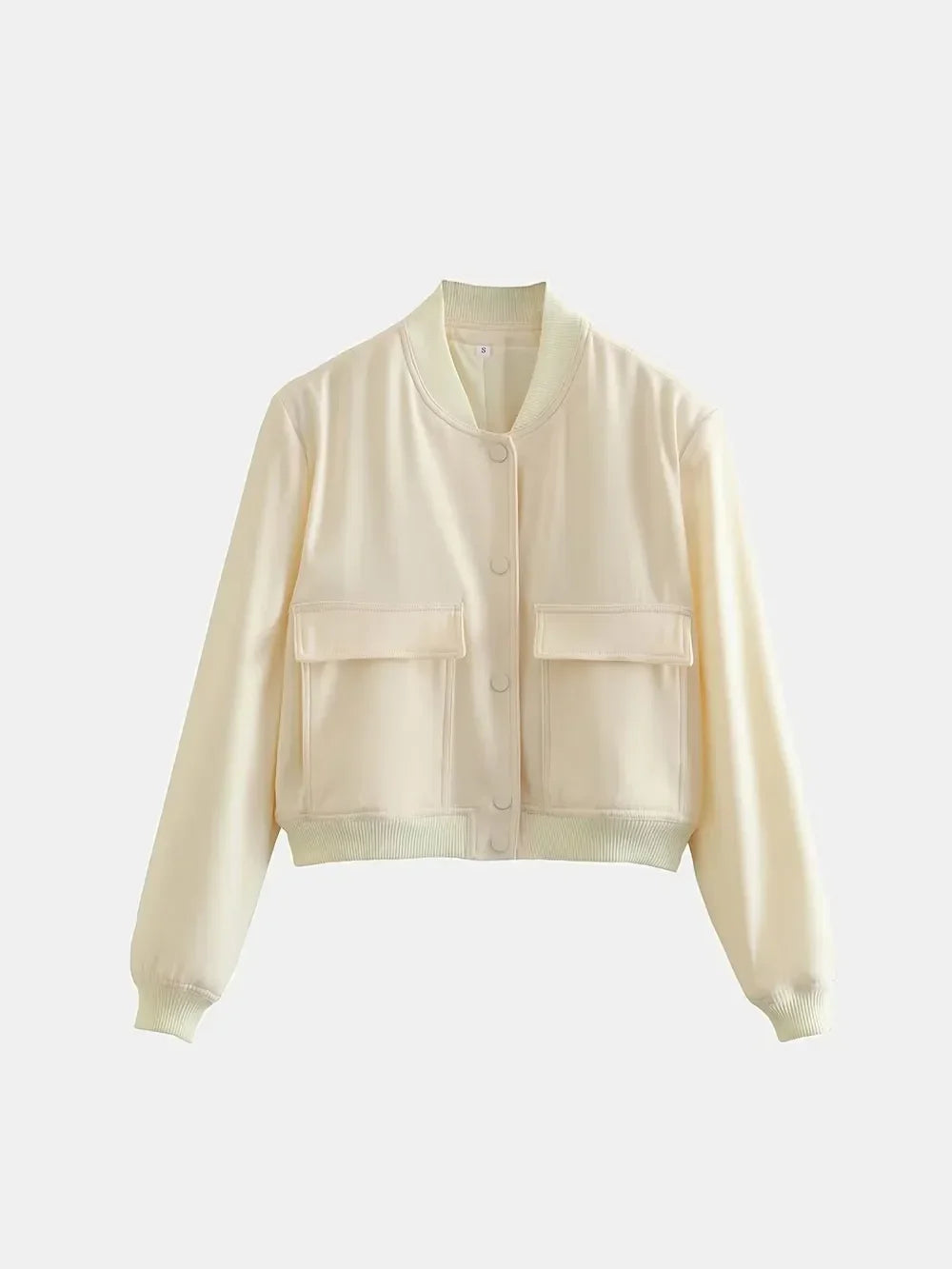 Pocketed Snap Down Baseball Collar Jacket - Piña Colada