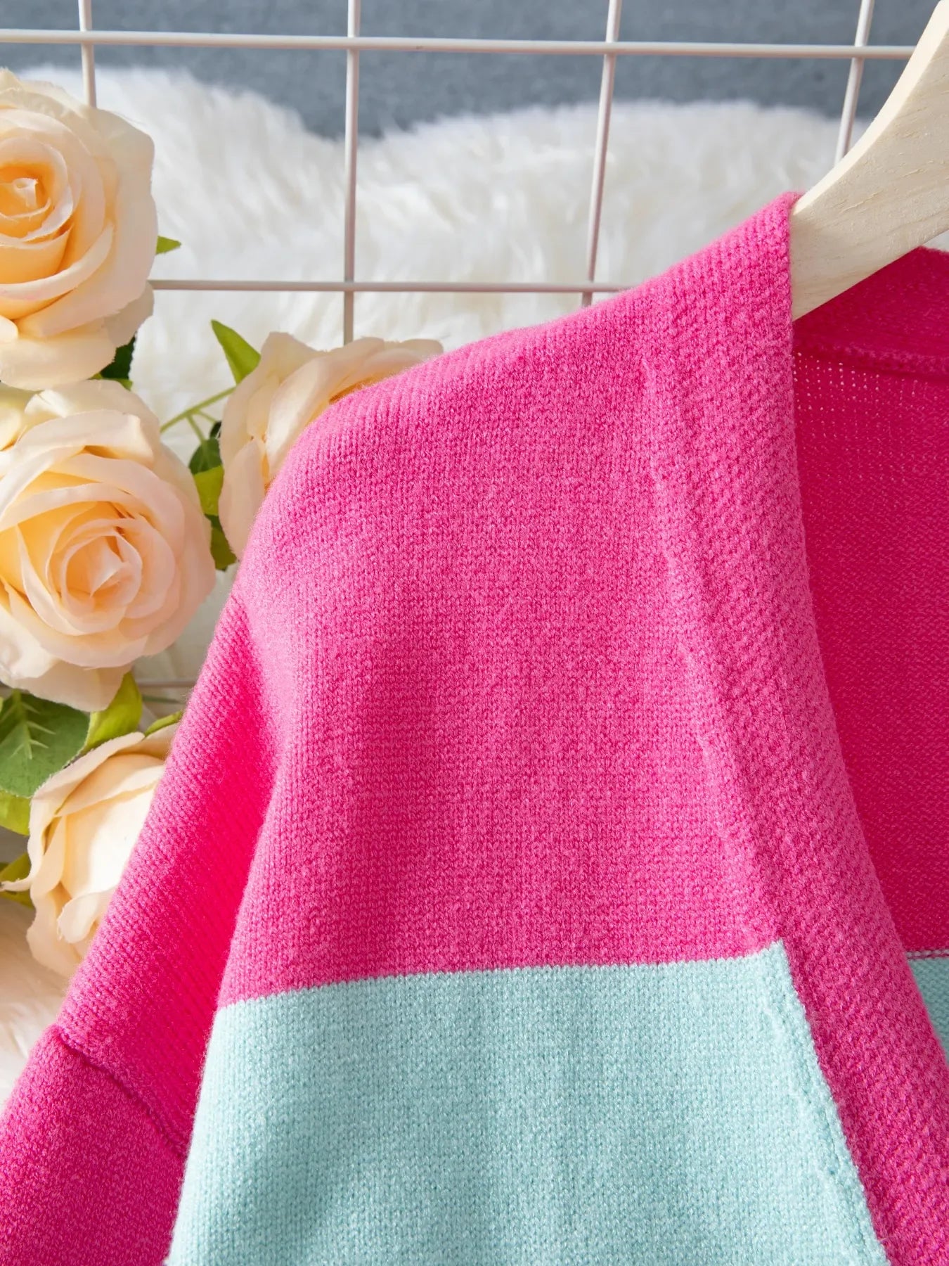 Color Block Open Front Cardigan - Piña Colada