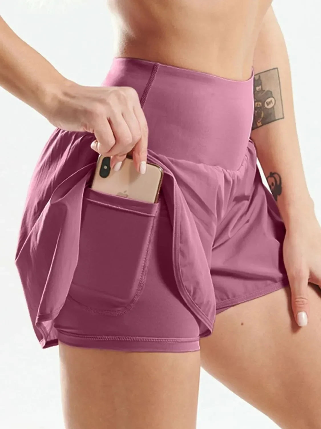 Pocketed High Waist Active Shorts - Piña Colada