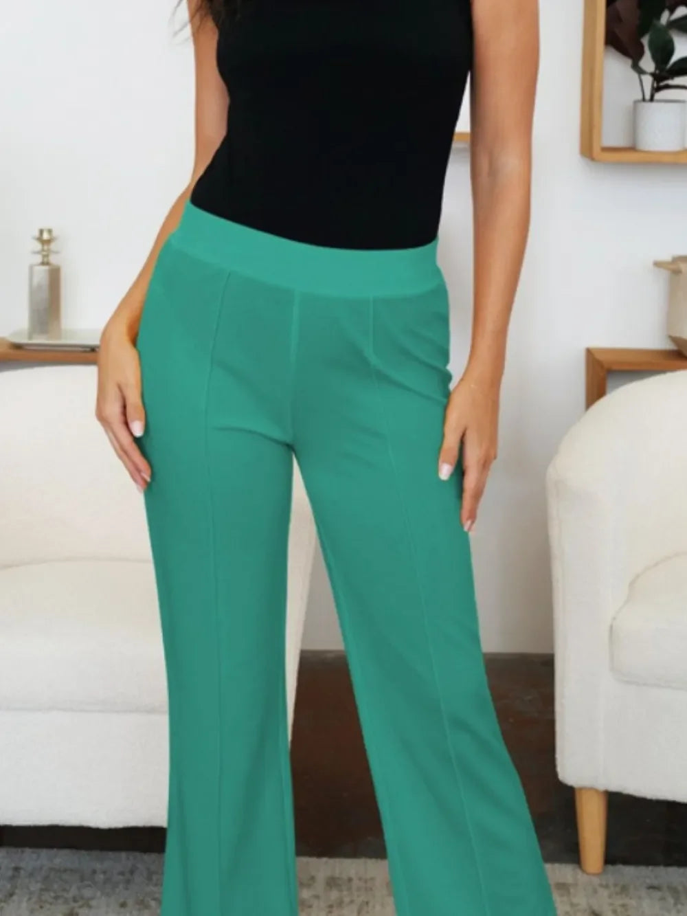 FAM-FAM Elastic Waist Bootcut Pants - Piña Colada