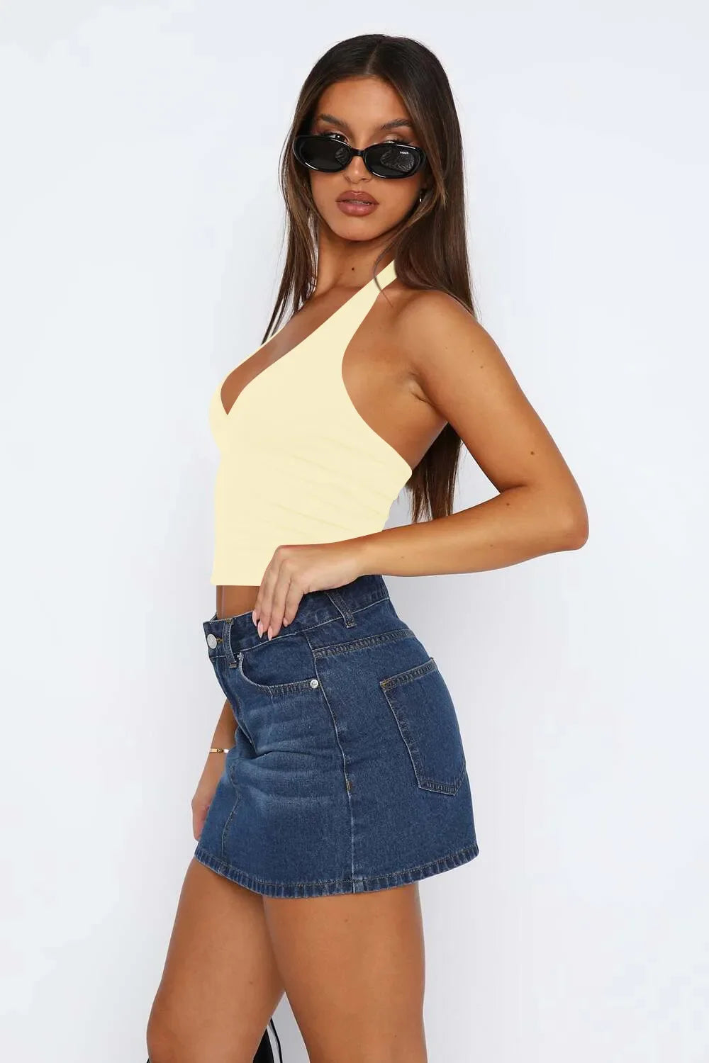 Lovelet Halter Neck Cropped Slim Cami - Piña Colada