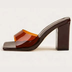 Square Toe Block Heels Sandals - Piña Colada