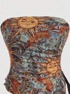 Drawstring Printed Tube Top - Piña Colada