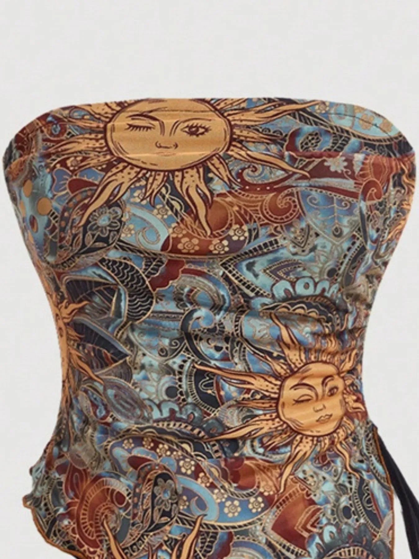 Drawstring Printed Tube Top - Piña Colada