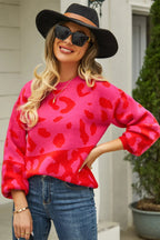 Angel Wings Woven Right Leopard Round Neck Dropped Shoulder Sweater - Piña Colada
