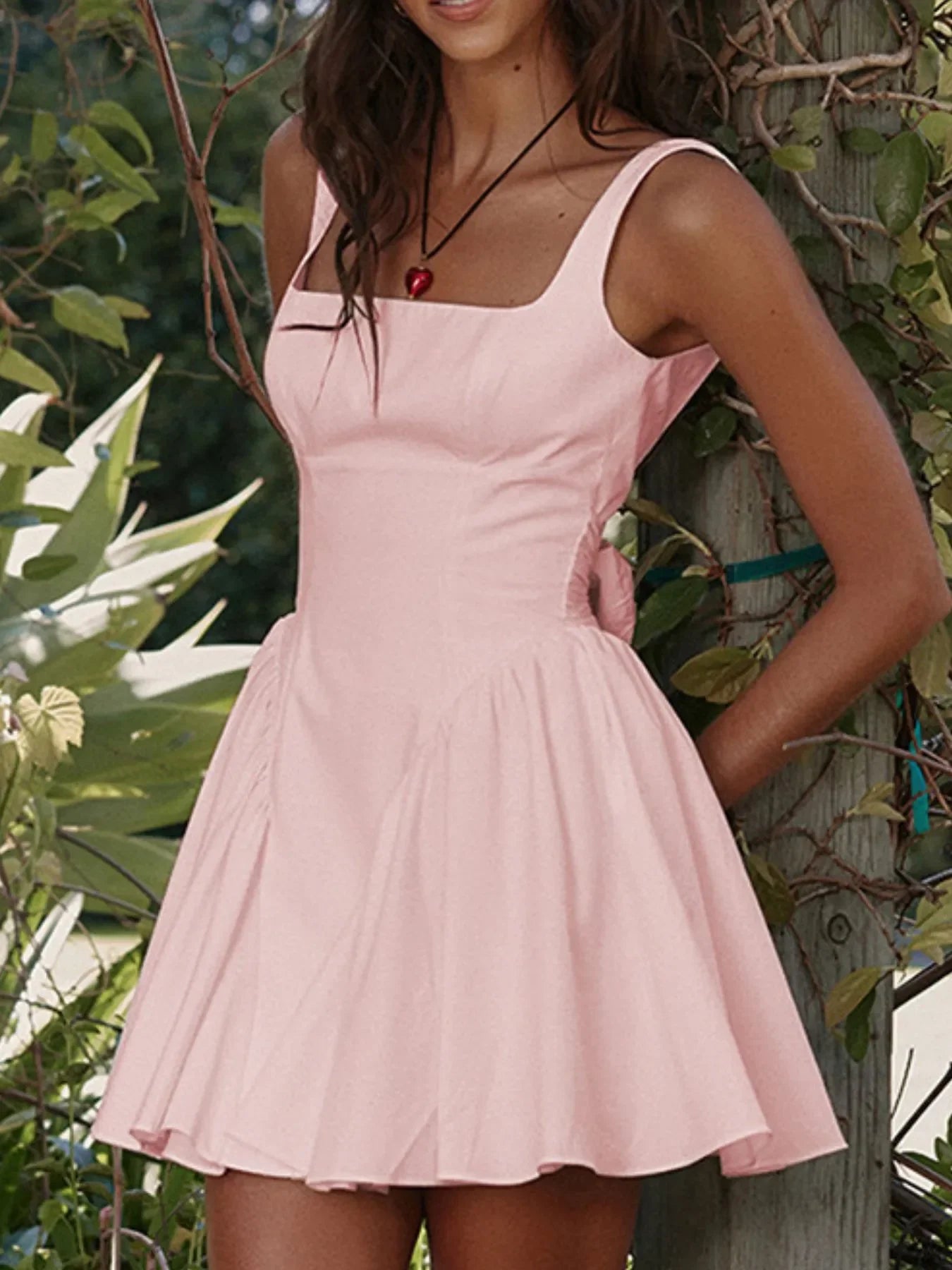 Backless Square Neck Mini Dress - Piña Colada
