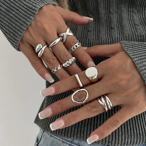 10-Piece Alloy Geometric Ring - Piña Colada