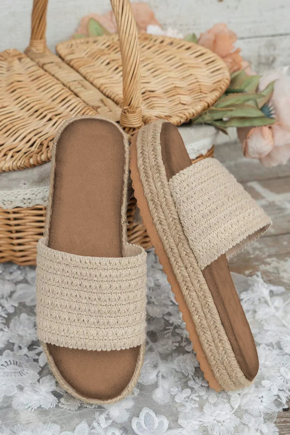 White Boho Single Band Slippers - Piña Colada