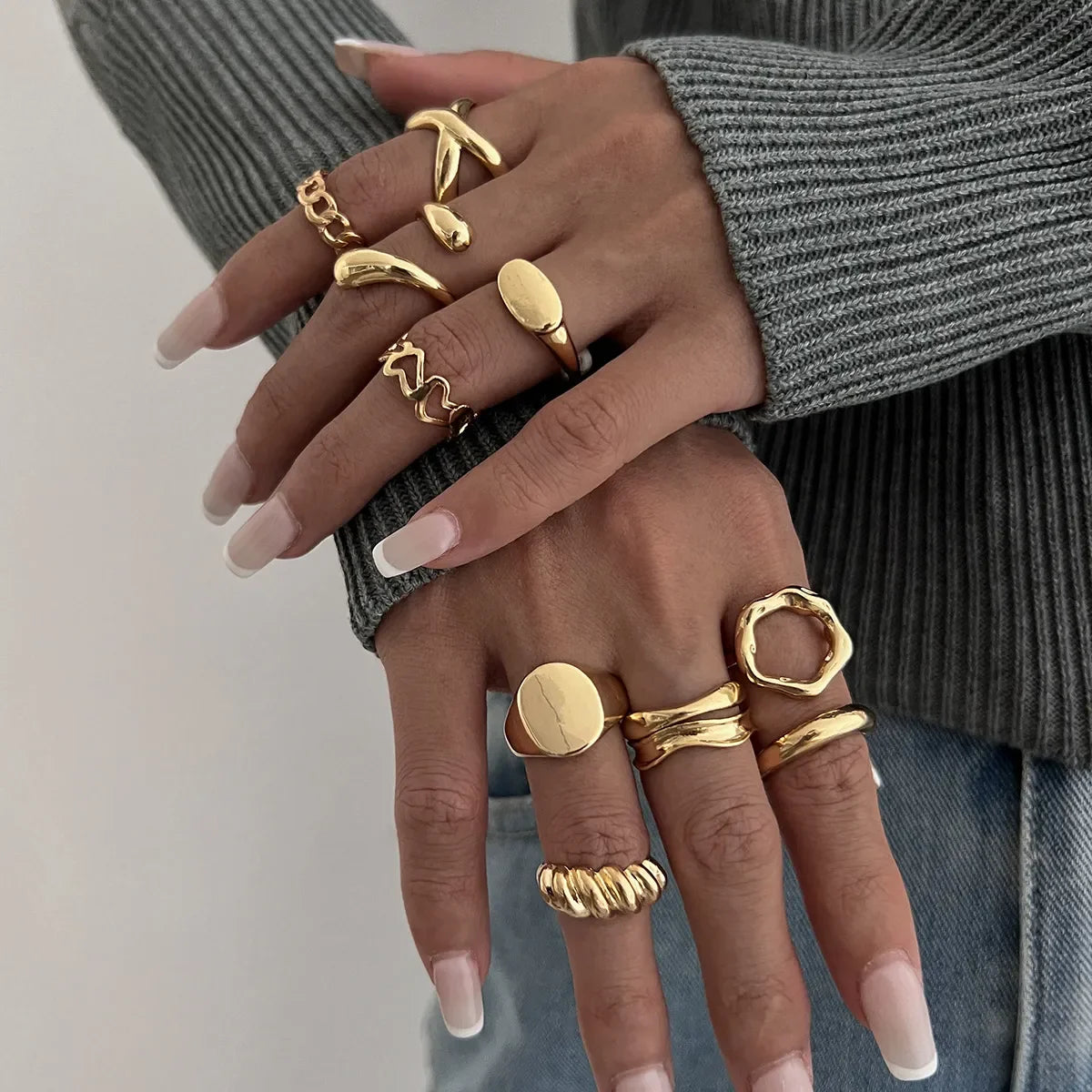 10-Piece Alloy Geometric Ring - Piña Colada