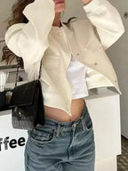 Pocketed Snap Down Baseball Collar Jacket - Piña Colada