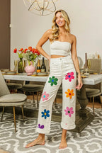 BiBi Flower Print Straight Legs Pants - Piña Colada