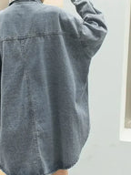 Embroidered Patch Button Up Long Sleeve Denim Jacket - Piña Colada