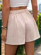 Perfee Tied Ruched Elastic Waist Shorts - Piña Colada