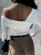 Asymmetrical Single Shoulder Long Sleeve T-Shirt - Piña Colada