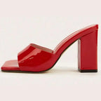 Square Toe Block Heels Sandals - Piña Colada