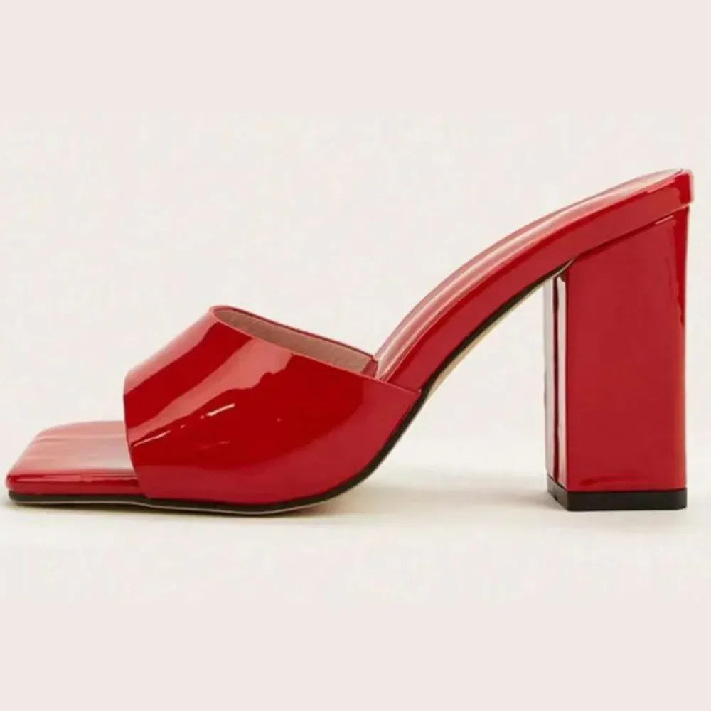 Square Toe Block Heels Sandals - Piña Colada