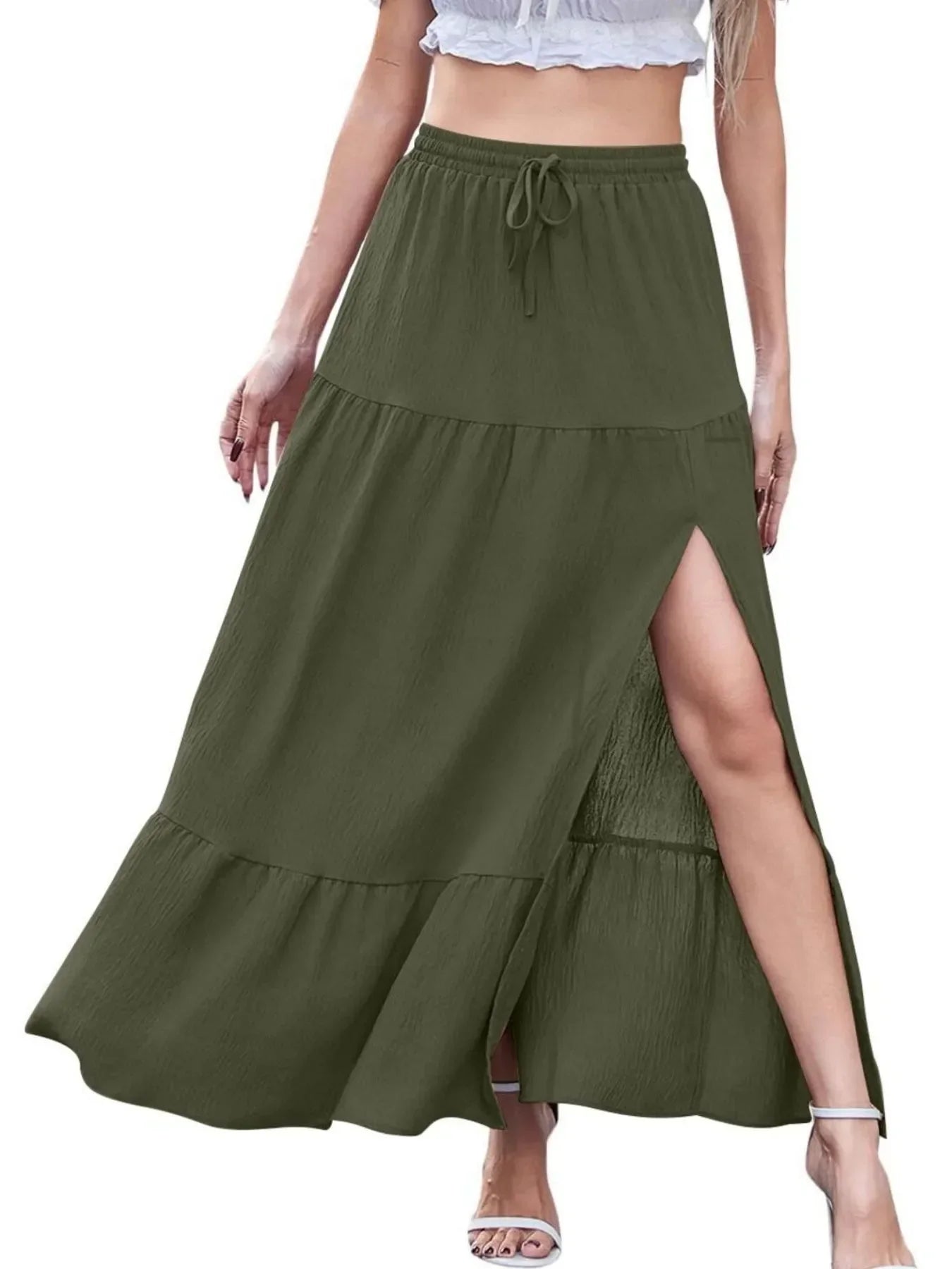 Full Size Slit Maxi Skirt Plus Size - Piña Colada