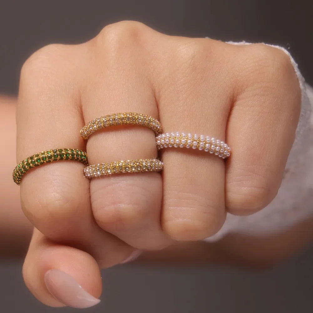 18K Gold-Plated Inlaid Zircon Ring - Piña Colada
