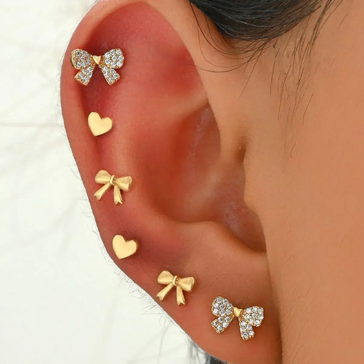6 Piece Bow Heart Stud Earrings Set - Piña Colada