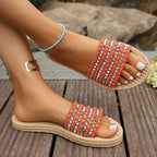 Studded Open Toe Flats Sandals - Piña Colada