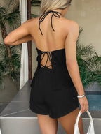 Tied Front Halter Neck Cami and Shorts Set - Piña Colada