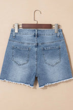 Pearl Beaded Raw Hem Wash Denim Shorts - Piña Colada