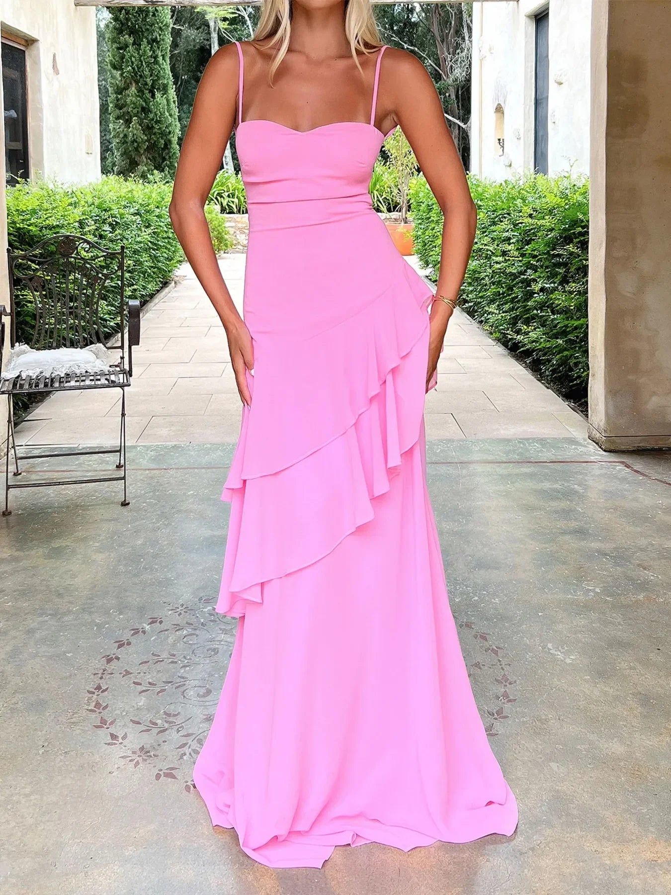 Sweetheart Neck Ruffled Maxi Cami Dress - Piña Colada