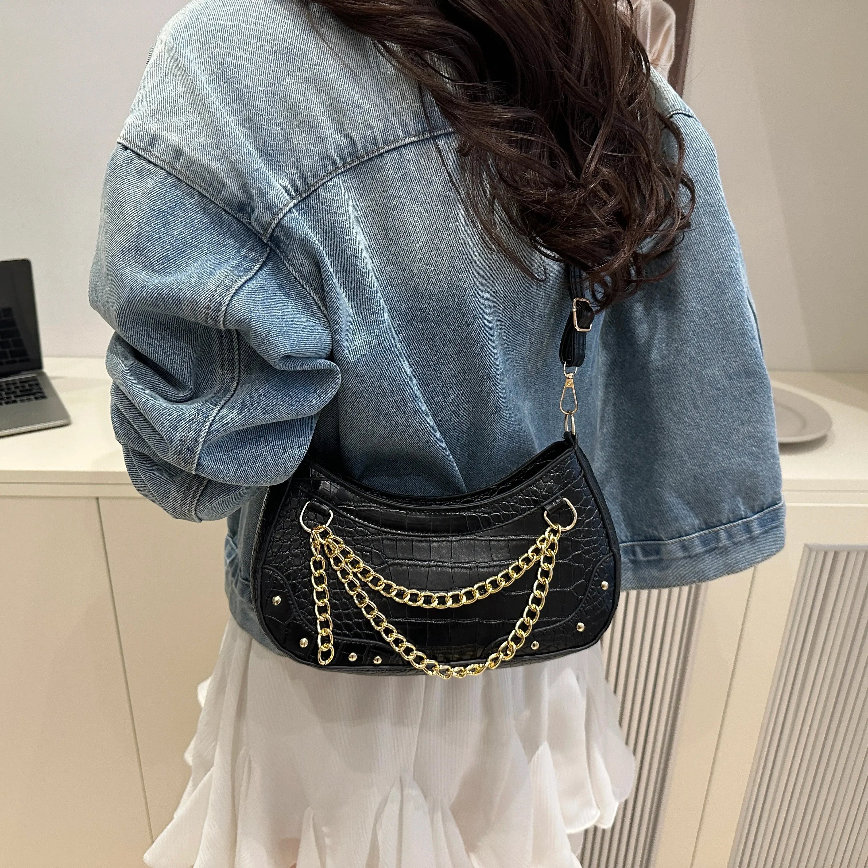 Chain-Embellished Shoulder Bag - Piña Colada