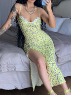 Floral Print Sweetheart Neck Cami Dress - Piña Colada