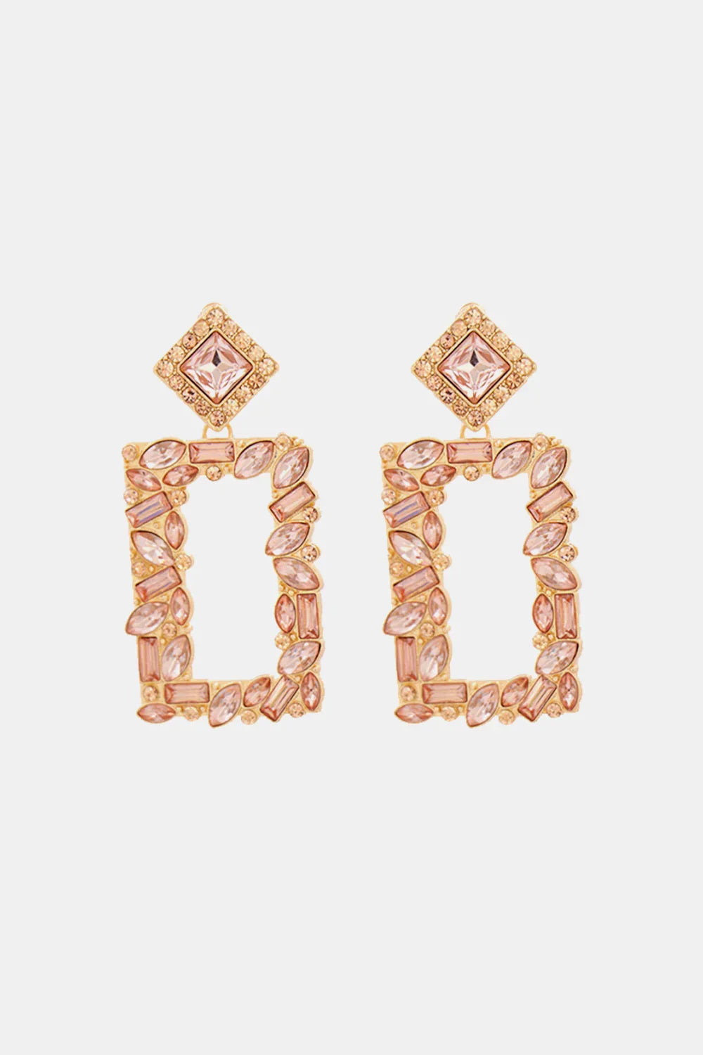 Square Shape Glass Stone Dangle Earrings - Piña Colada