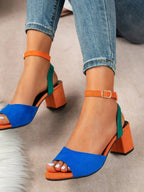 Colorblock Chunky Heel Ankle Strap Sandals - Piña Colada