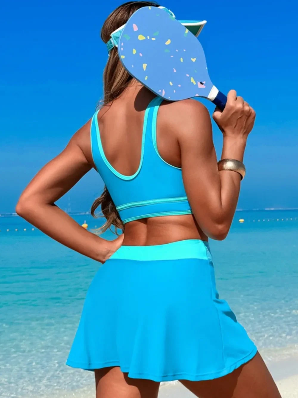 Scoop Neck Top and Skort Swim Set - Piña Colada