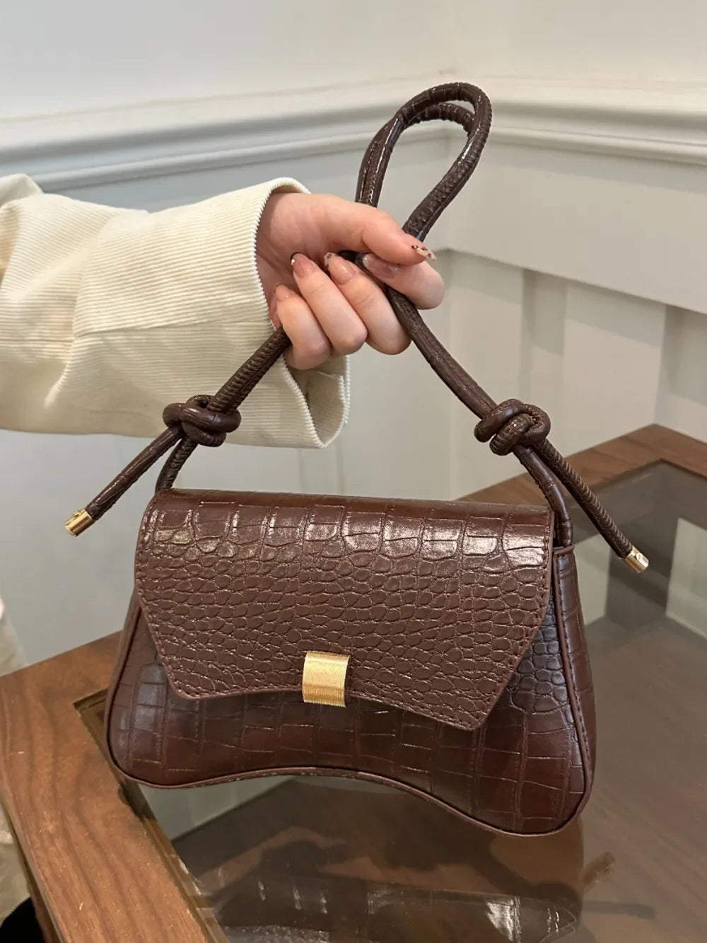 PU Leather Texture Crossbody Bag - Piña Colada