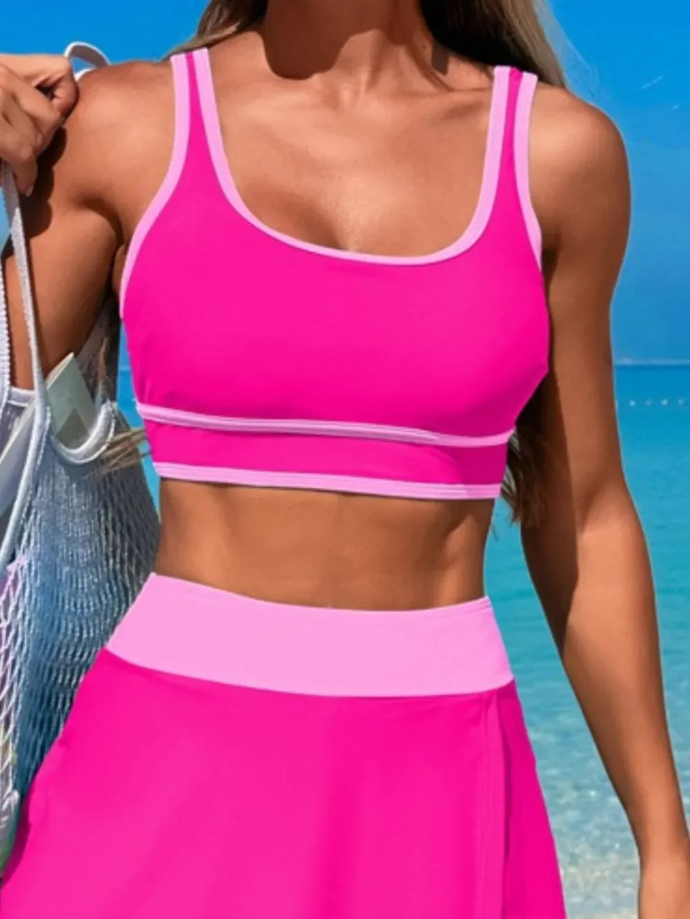 Scoop Neck Top and Skort Swim Set - Piña Colada