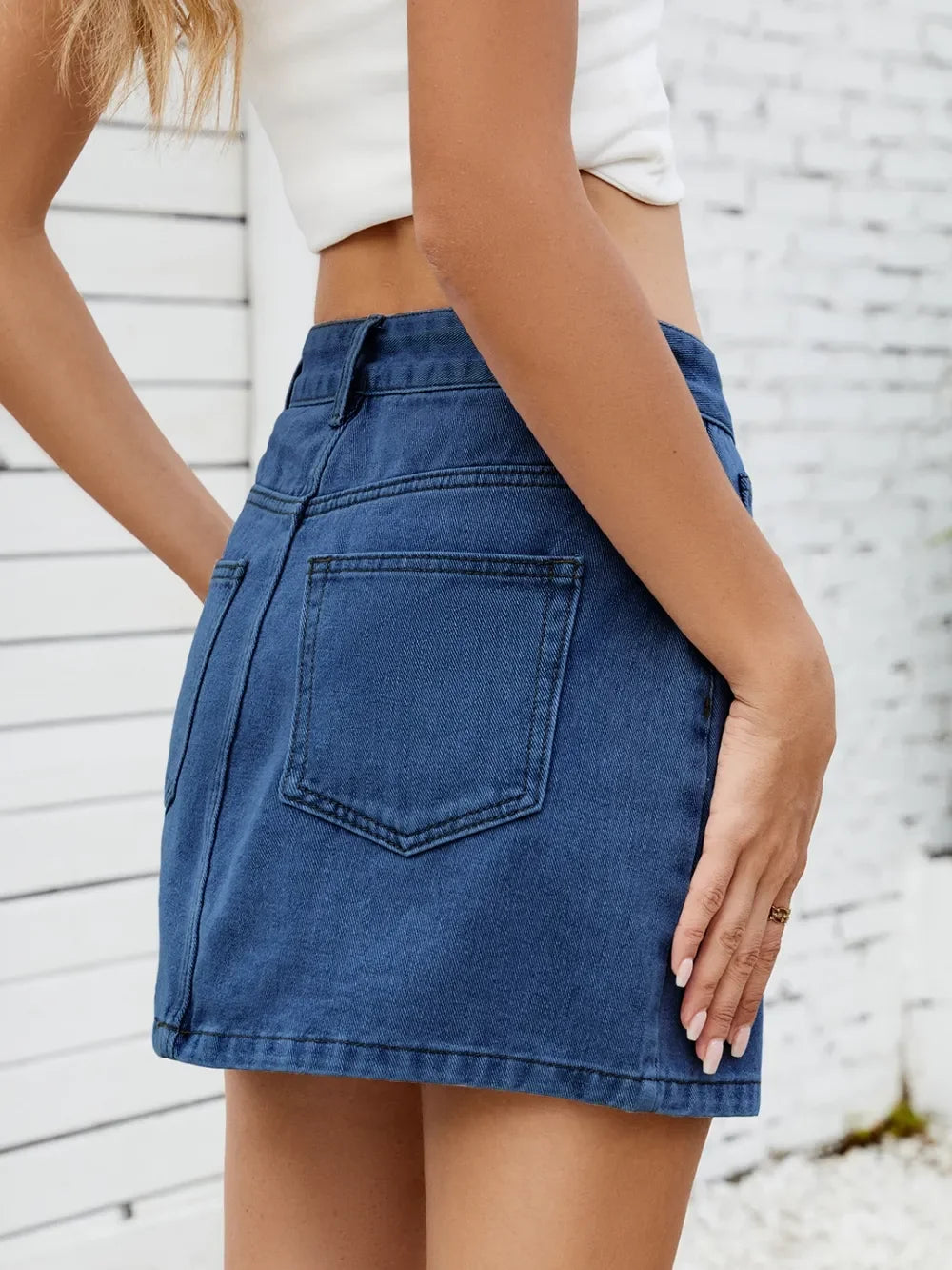 Solid Mini Denim Skirt - Piña Colada