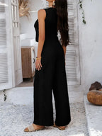 Devine Button Down Lace Detail Vest and Pants Set - Piña Colada