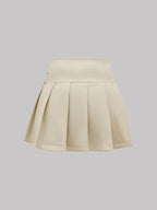 Buckle Decor Pleated Mini Skirt - Piña Colada