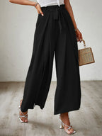 Tied Slit Wide Leg Pants - Piña Colada