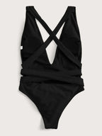 Halter Neck Deep V Tied One-Piece Swimsuit - Piña Colada