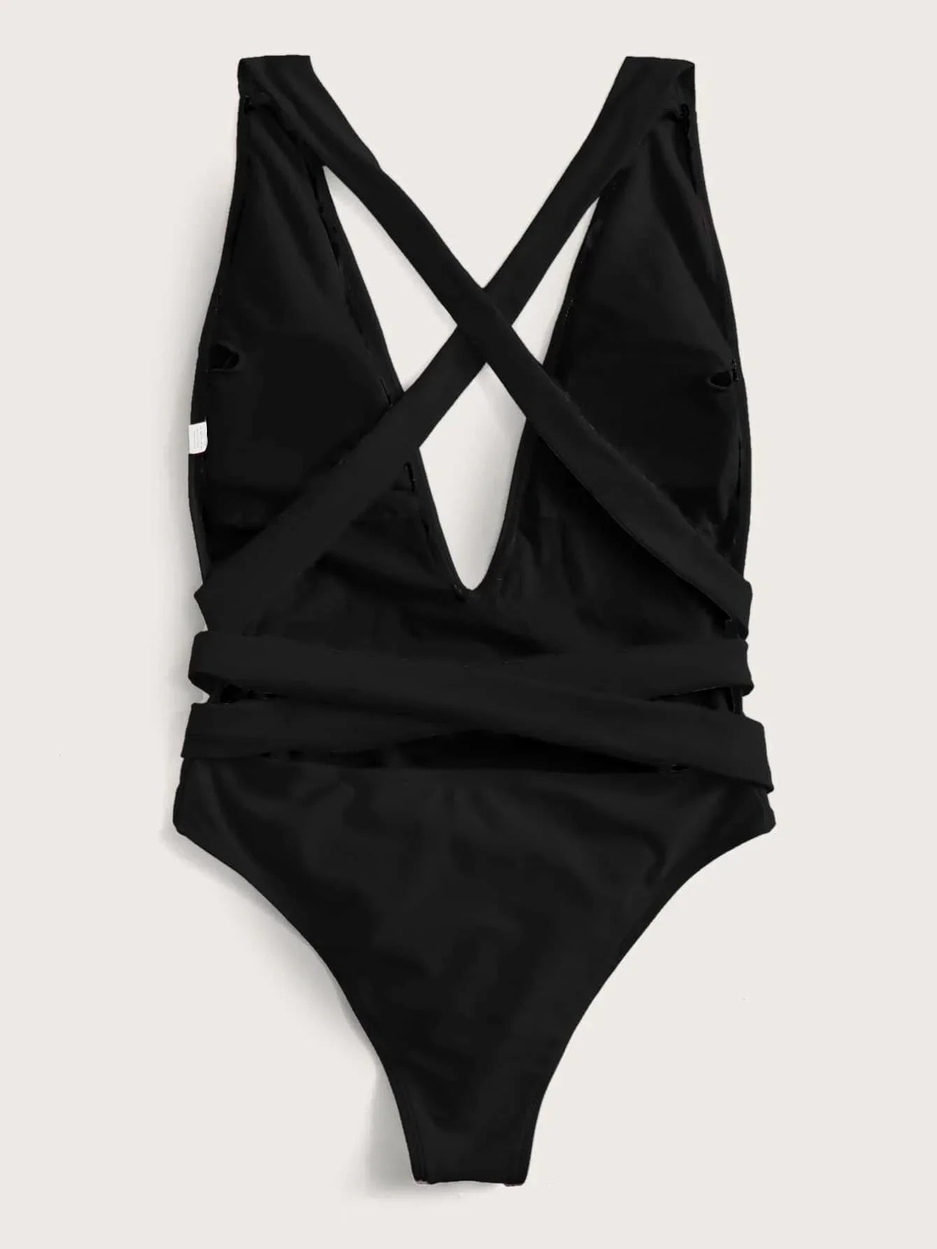 Halter Neck Deep V Tied One-Piece Swimsuit - Piña Colada