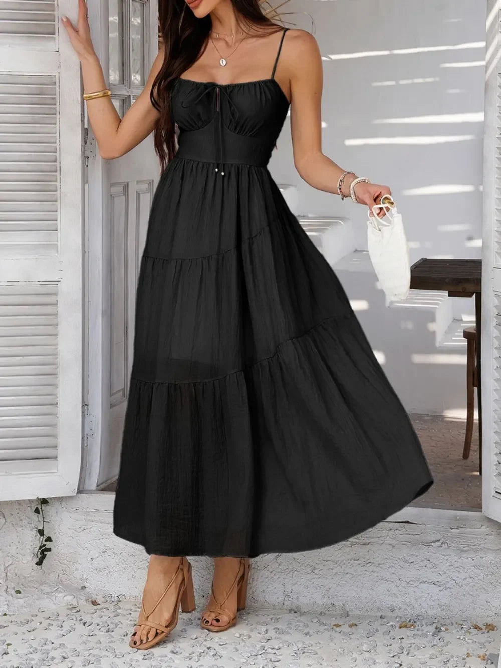 Devine Smocked Tiered Maxi Cami Dress - Piña Colada