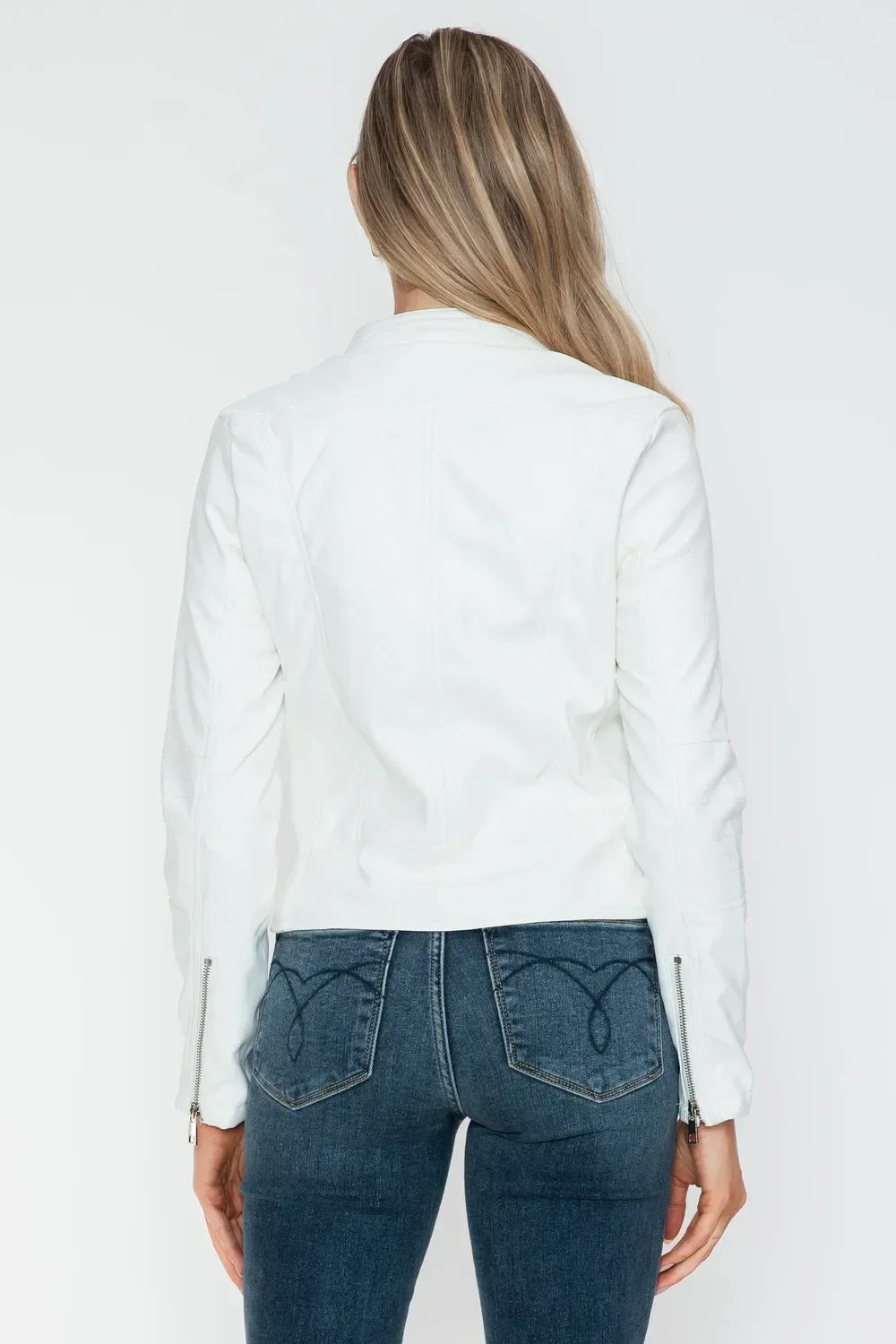 Snobbish PU Leather Zip Up Jacket with Pockets - Piña Colada