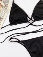 Halter Neck Crisscross Ribbed Bikini Set - Piña Colada