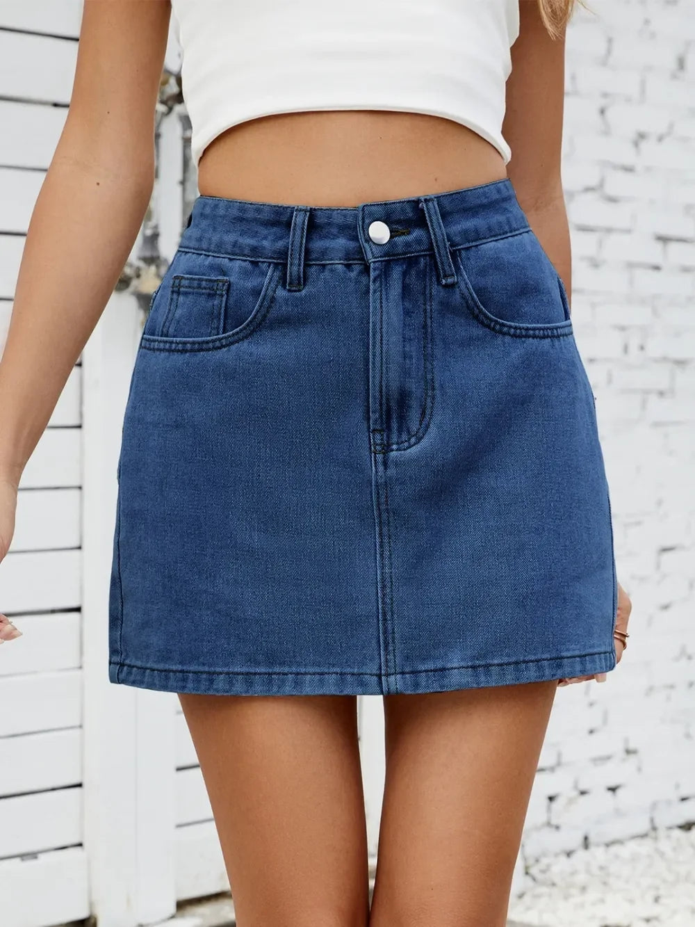 Solid Mini Denim Skirt - Piña Colada