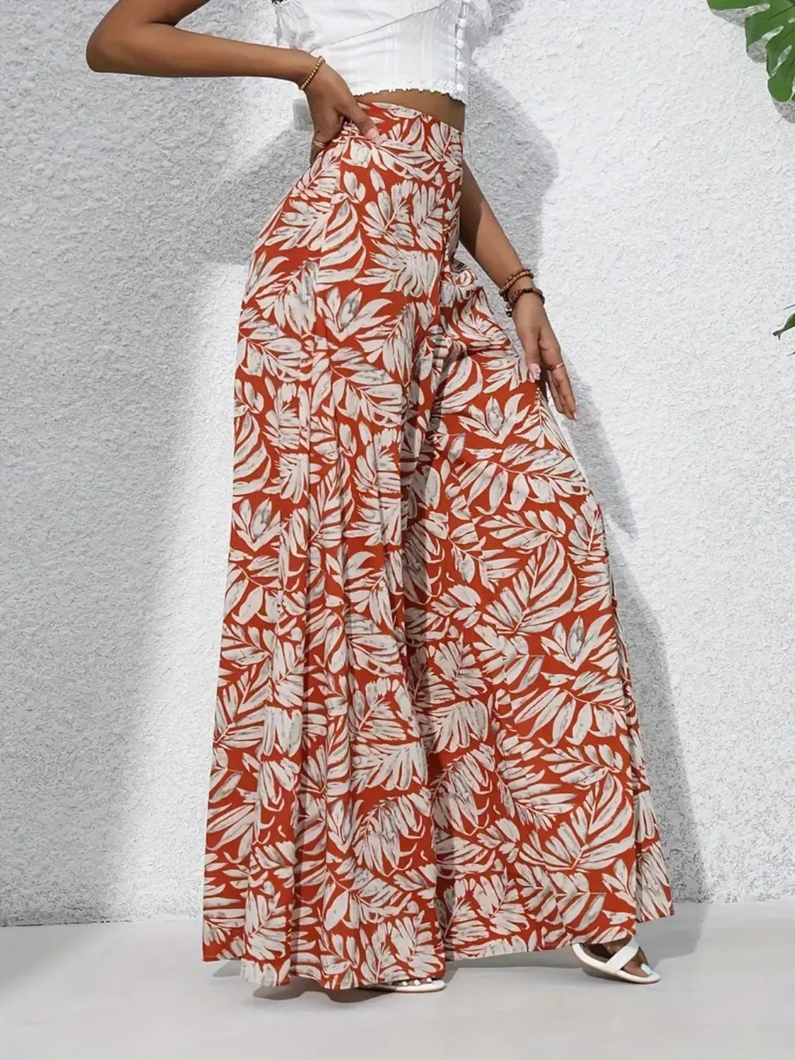 Printed High Waist Wide Leg Pants - Piña Colada