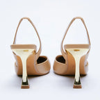 PU Leather Point Toe Stiletto Heel Pumps - Piña Colada