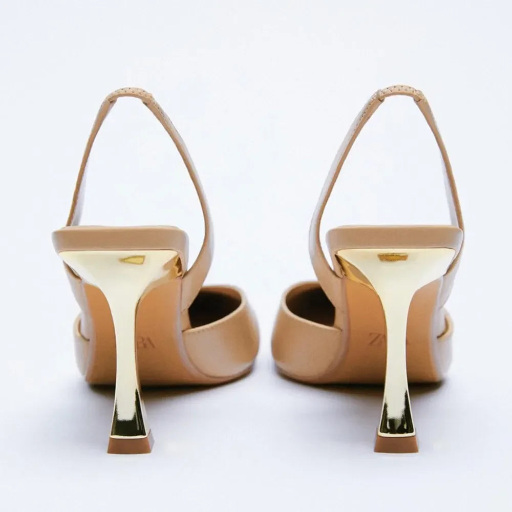 PU Leather Point Toe Stiletto Heel Pumps - Piña Colada